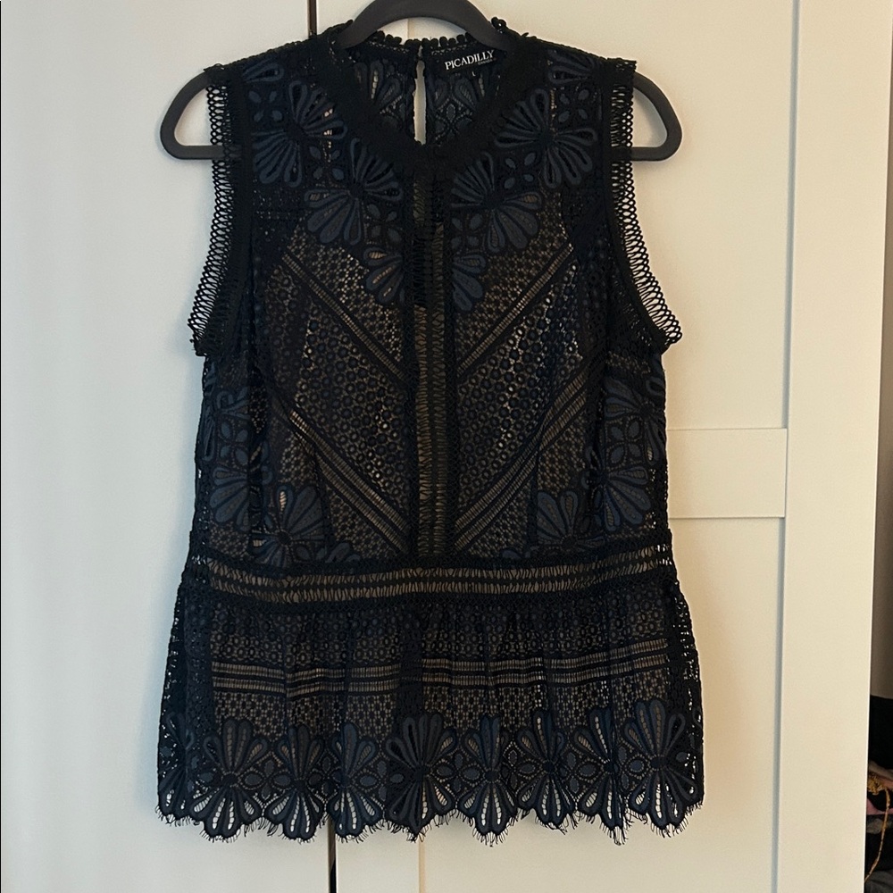 Picadilly Fashion Black Lace Sleeveless Blouse